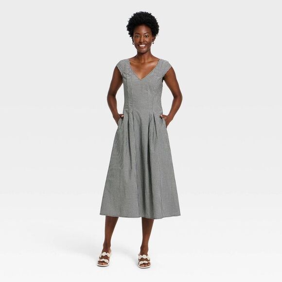 A New Day Dresses & Skirts - Women's Short Sleeve Corset Midi Dress - A New Day Black/White Gingham S